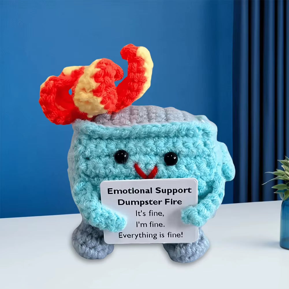 Emotional Support Dumpster Fire with Encouraging Card Positive Crochet Dumpster Fire Office and Home Decoration Gifts