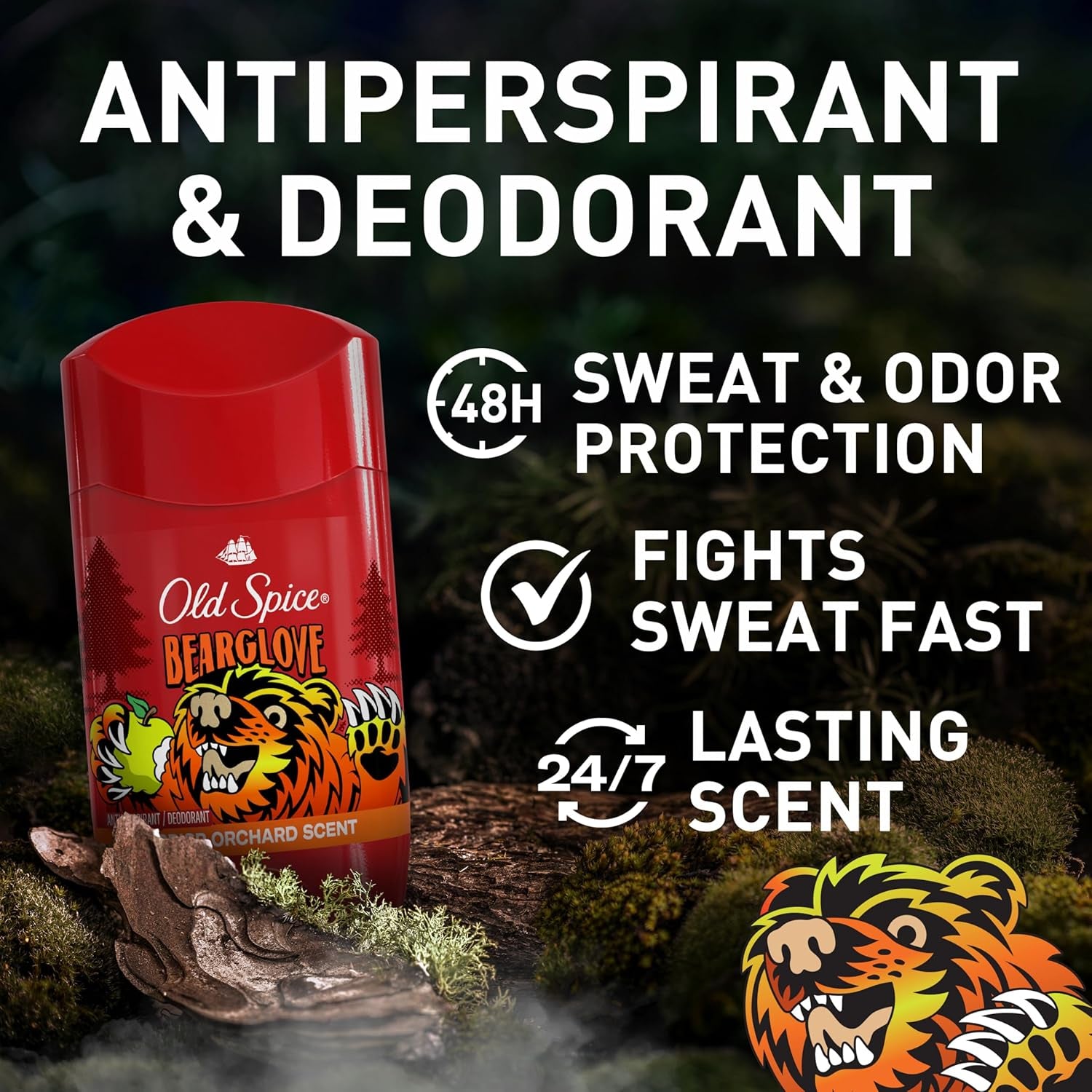 Anti-Perspirant Deodorant for Men, Bearglove Scent, 2.6 Oz