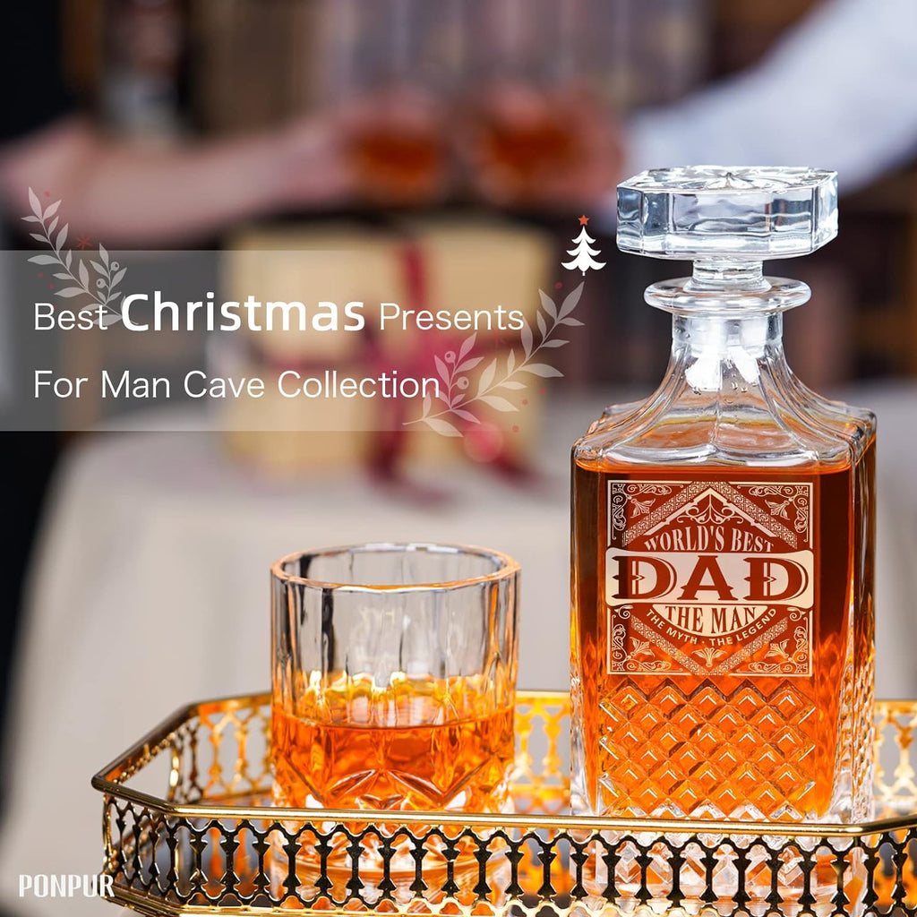 Gifts for Men Dad, Whiskey Decanter Set with 2 Glasses, Unique Cool Dad Birthday Gift from Daughter Son, Best Christmas Retirement Present for Man Father