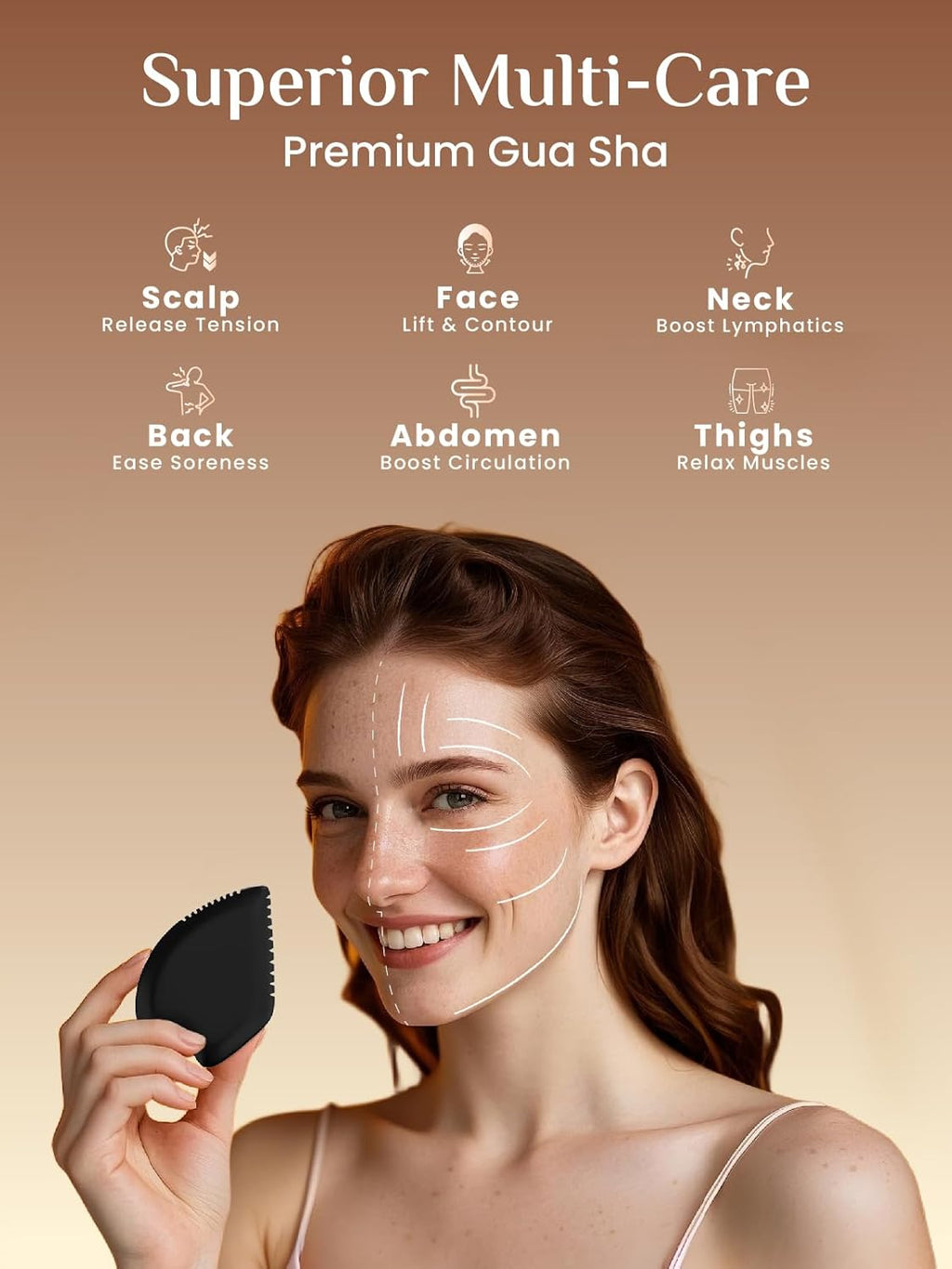 Gua Sha Facial Tool: Black Jade Stone Face Gua-Sha Tools, Natural Bian Stones Full Body Massage Tool for Neck/Shoulder/Back/Leg