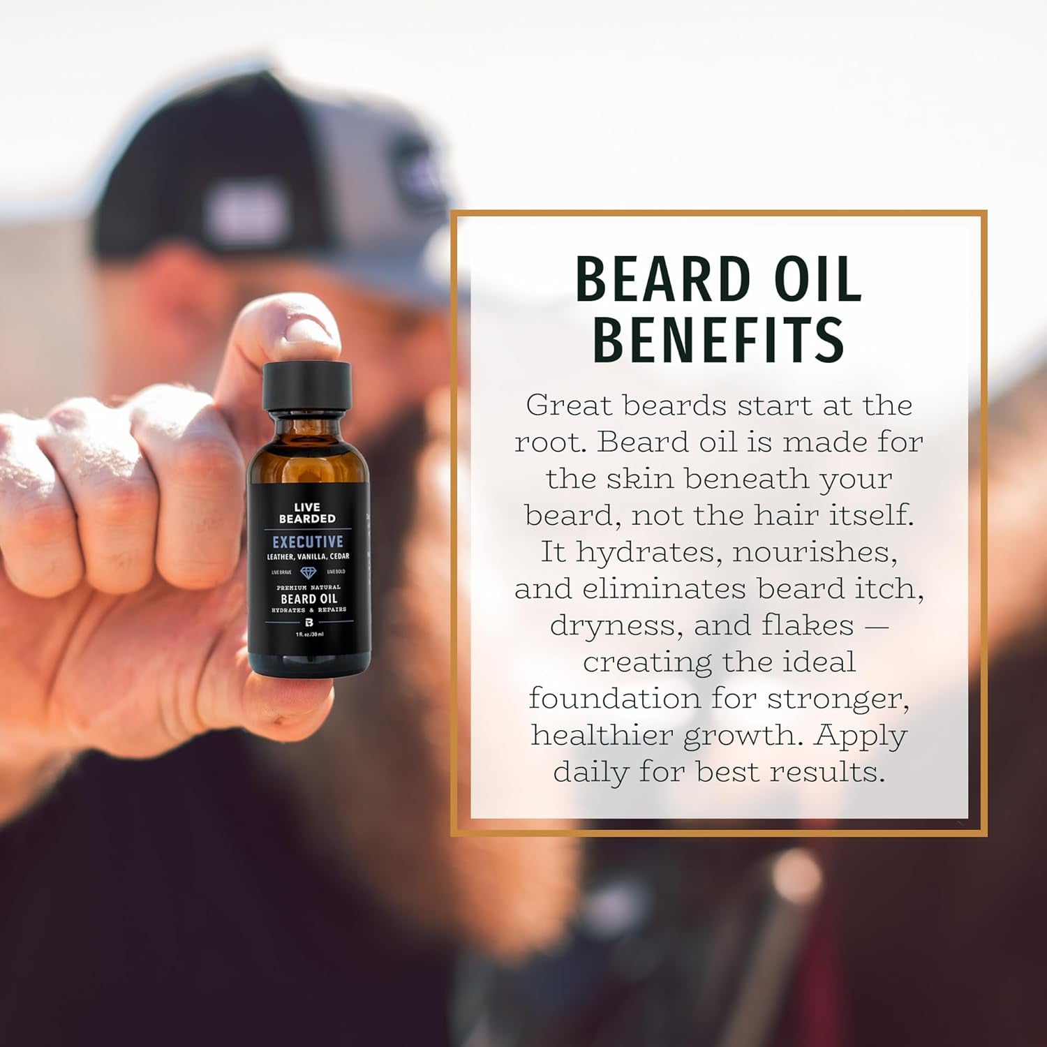 : Premium All-Natural Beard Care for Men - Jojoba Beard Oil for Dry Flaky Skin, 1 Fl Oz, Made in the USA, Executive Scented with Cedar and Vanilla