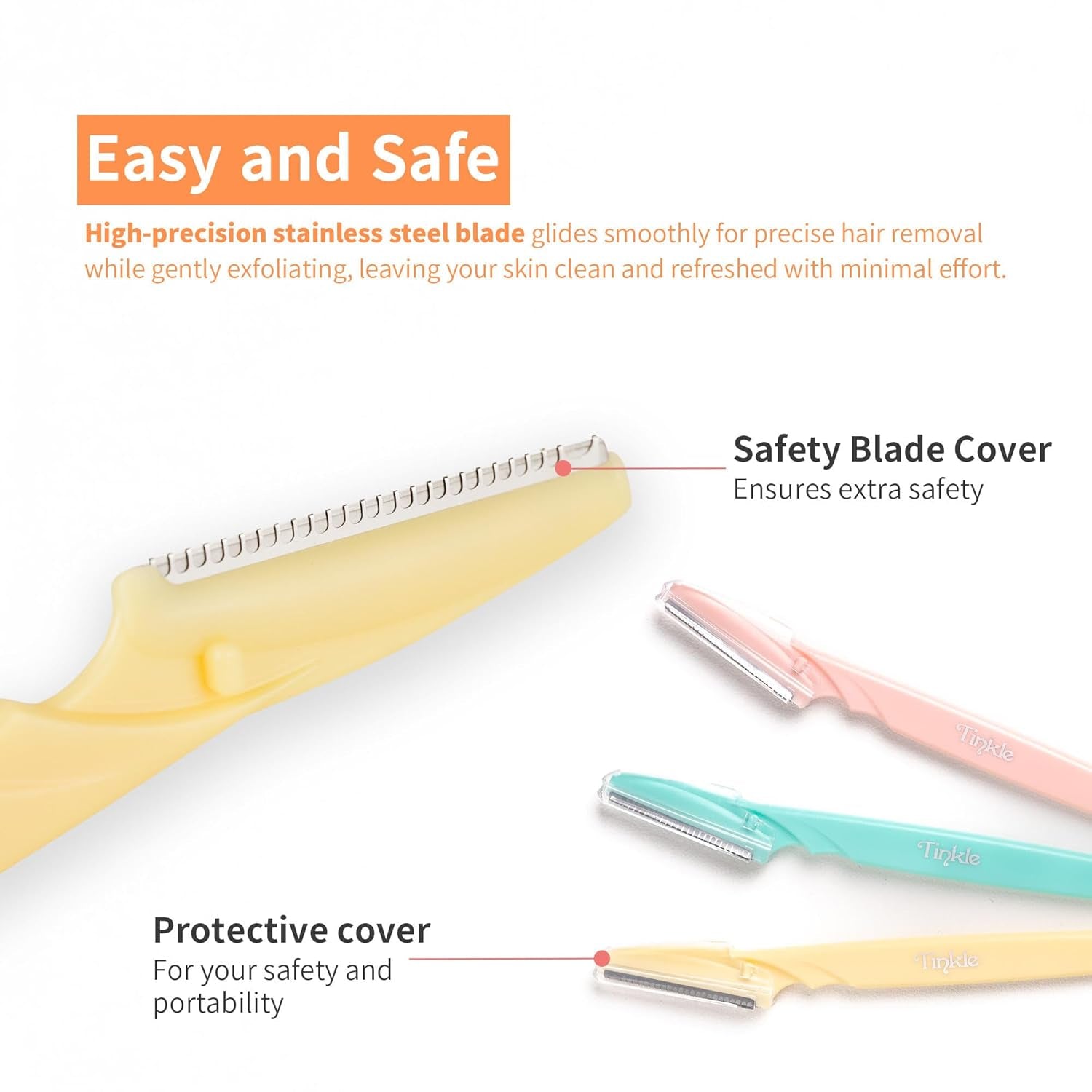 Dermaplaning Tool 6 Razors/Dermaplanie Razor, Eyebrow Razor, Facial Razor, Face Razor Peach Fuzz Remover, Exfoliating Face with Stainless Steel Safety Cover for Sensitive Skin